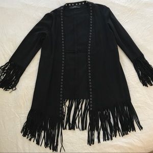 Zara • Faux Suede Fringe Cardigan